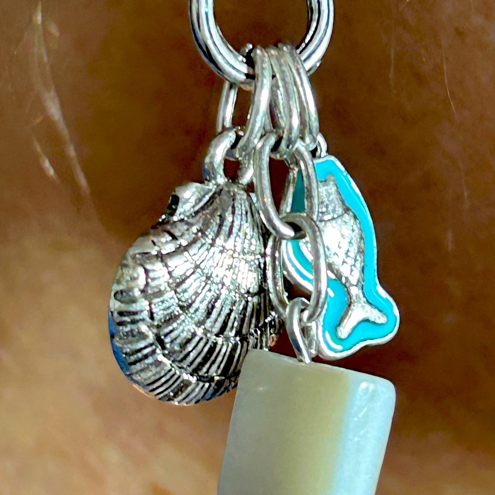 Silver and Blue Earrings with Seashell and Fish Charms